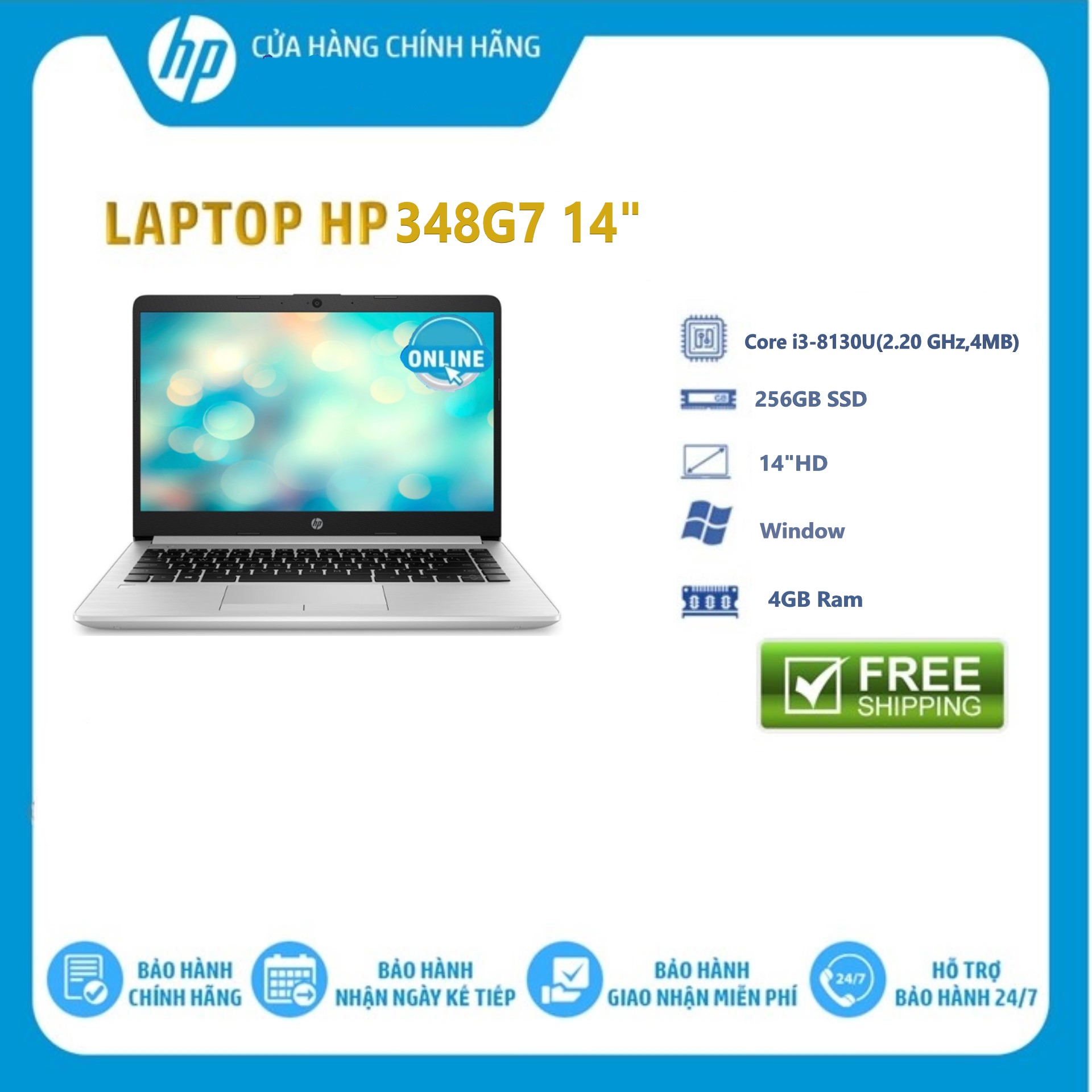 Máy Tính Xách Tay Laptop HP 348 G7 9PG79PA  (  I3 - 8130U - SSD- ram 4GB-14inh ) - Hàng chính hãng