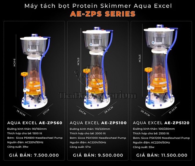 Máy tách bọt Protein Skimmer Aqua Excel AE-ZPS100 cho bể cá 2000L