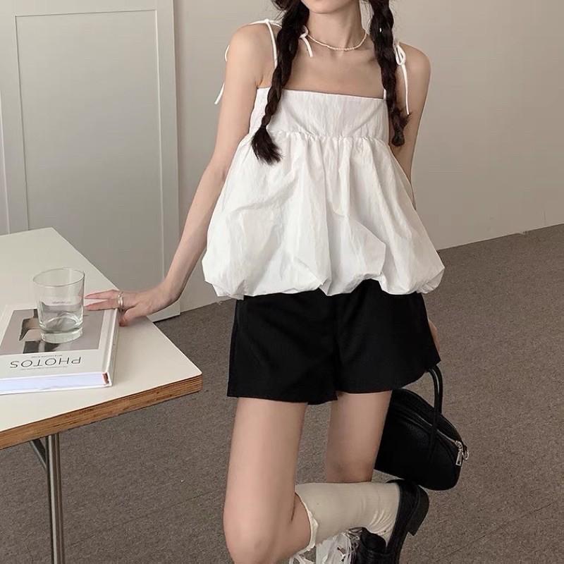 Áo hai dây thắt nơ dáng babydoll phồng mẫu summer 2021