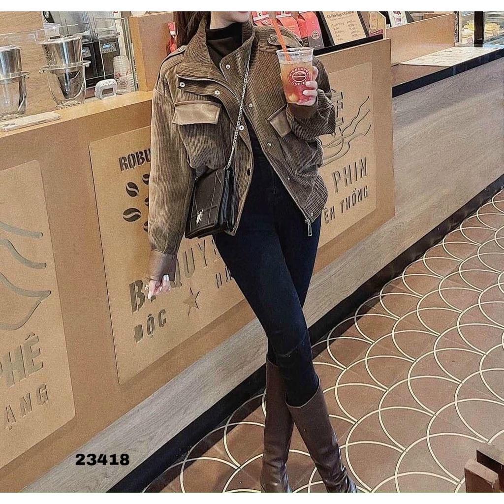 23418KH23418-Khoác nhung tăm 2 túi hộp nắp da bo gấu HM