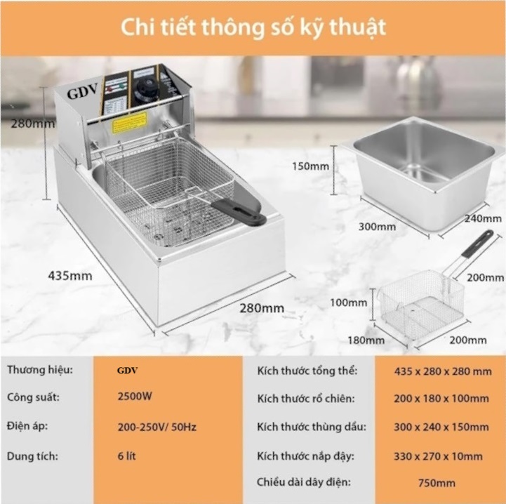 Nồi Chiên Nhúng Điện Ngập Dầu GDV Y06L (6 lít) - Hàng Chính Hãng