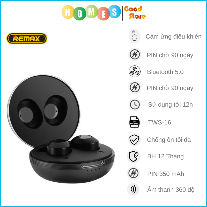 Tai nghe True Wireless Remax TWS-V6, Thời Gian Nghe 12 Tiếng, Bluetooth 5.0, Âm Thanh HIFI - Hàng Chính Hãng