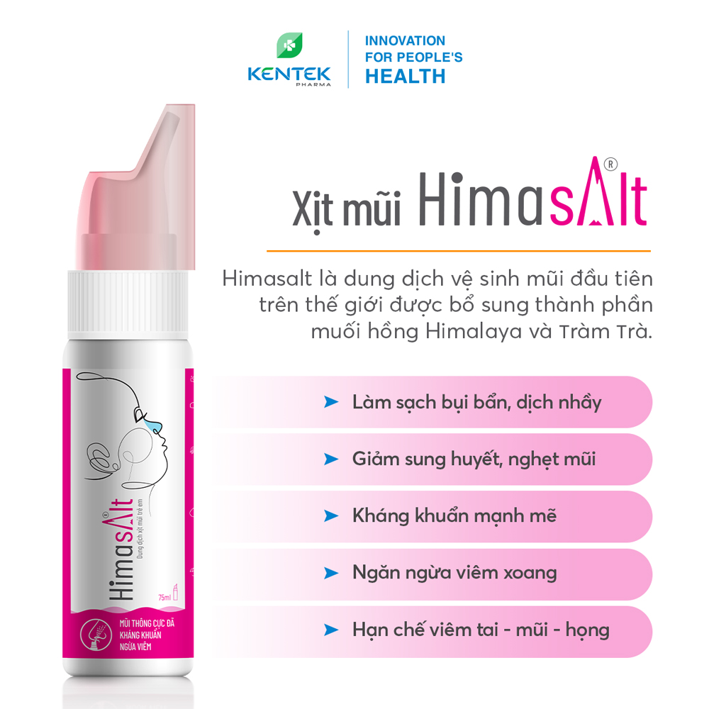 Xịt mũi muối hồng Himalaya, tinh dầu tràm trà dành cho trẻ em HIMASALT | Chai 75ml