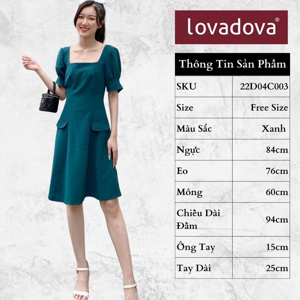 Đầm Dáng Suông, Tay Ngắn, Cách Điệu, Tay Bèo, Có Hai Túi, Khóa Kéo Sau, Màu Xanh - Lovadova 22D04C003
