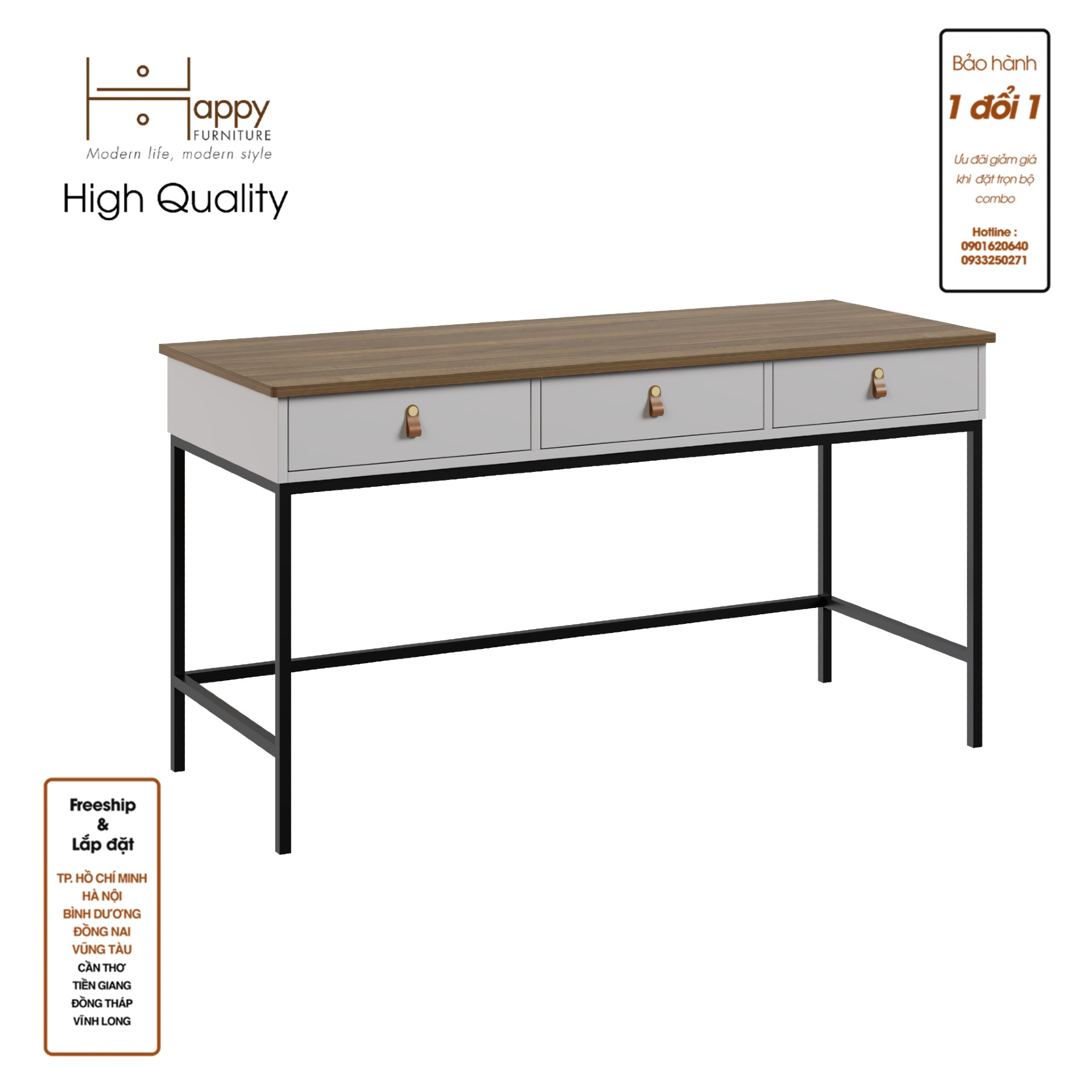 NOMIA , Bàn làm việc 1m4 - chân sắt , 140cm x 55cm x 75cm , BAN_037