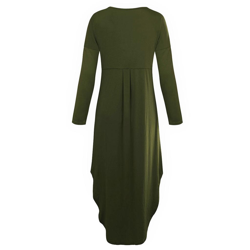 Women's V Neck Long Sleeve Side Pocket Split Beach Loose Long Maxi Dress
