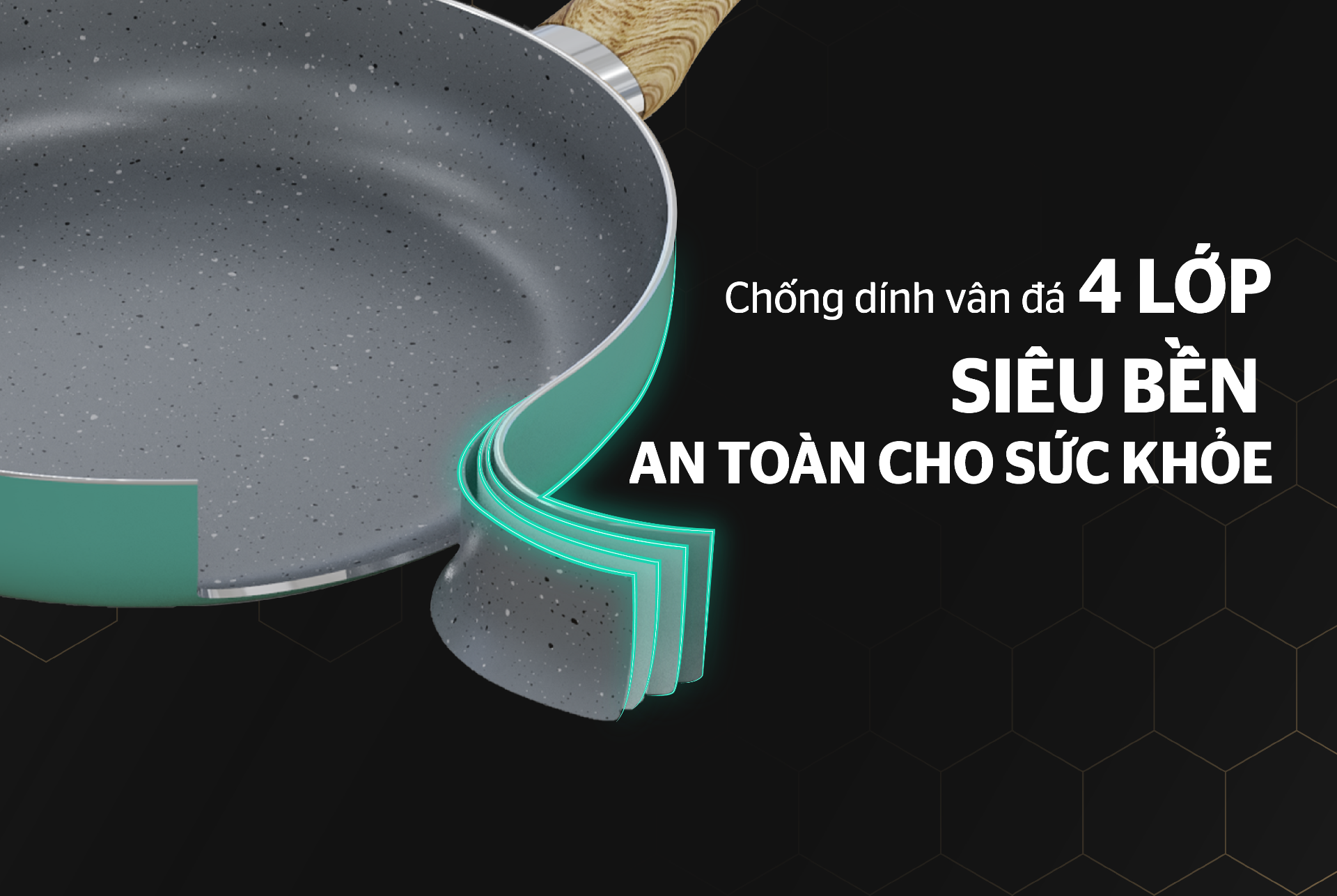 Chảo Sâu Chống Dính Vân Đá Sunhouse 22cm Clover CL22S - Hàng Chính Hãng