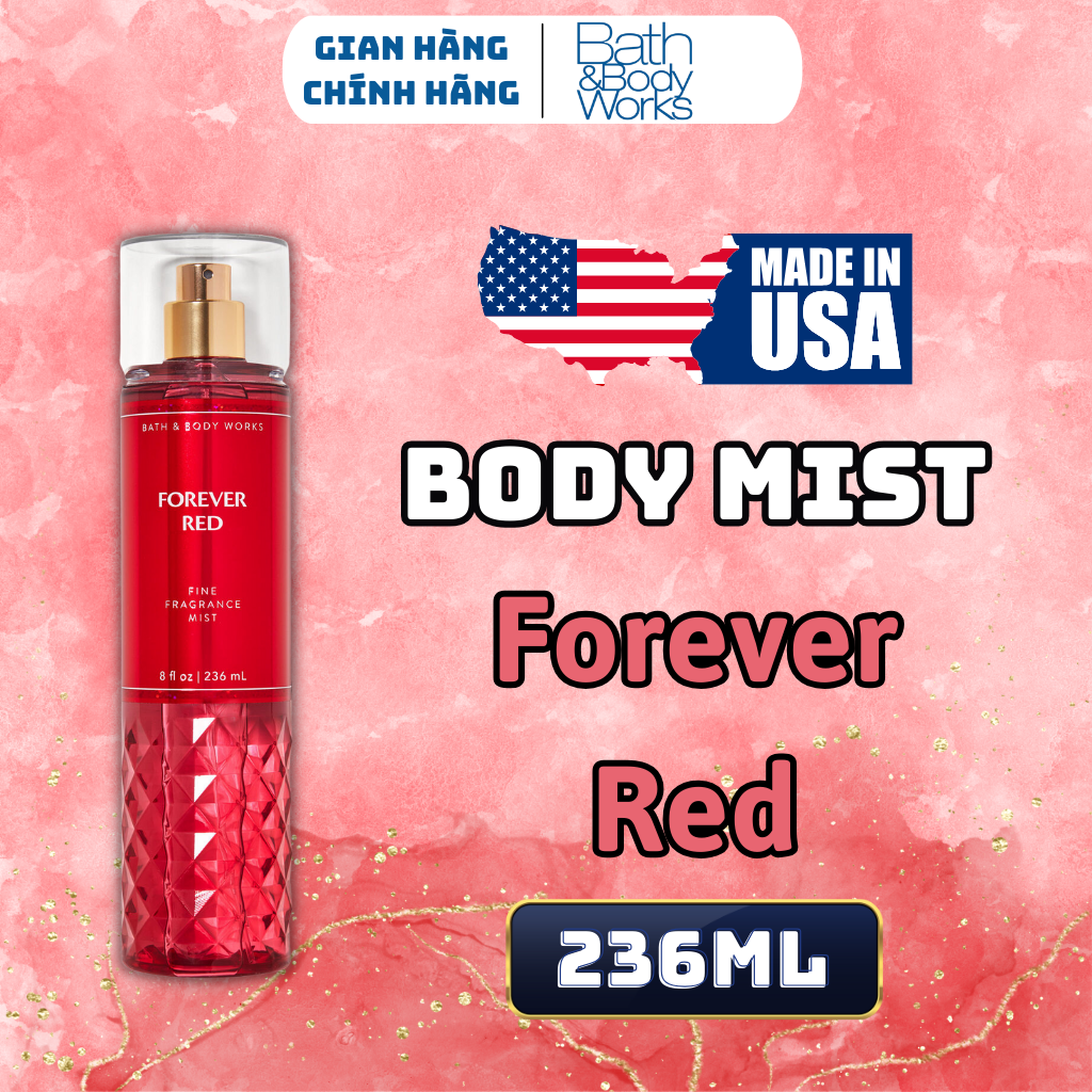 Body Mist Bath And Body Works Nam Nữ Chính Hãng Forever Red, Xịt Thơm Body Toàn Thân Hương Nước Hoa