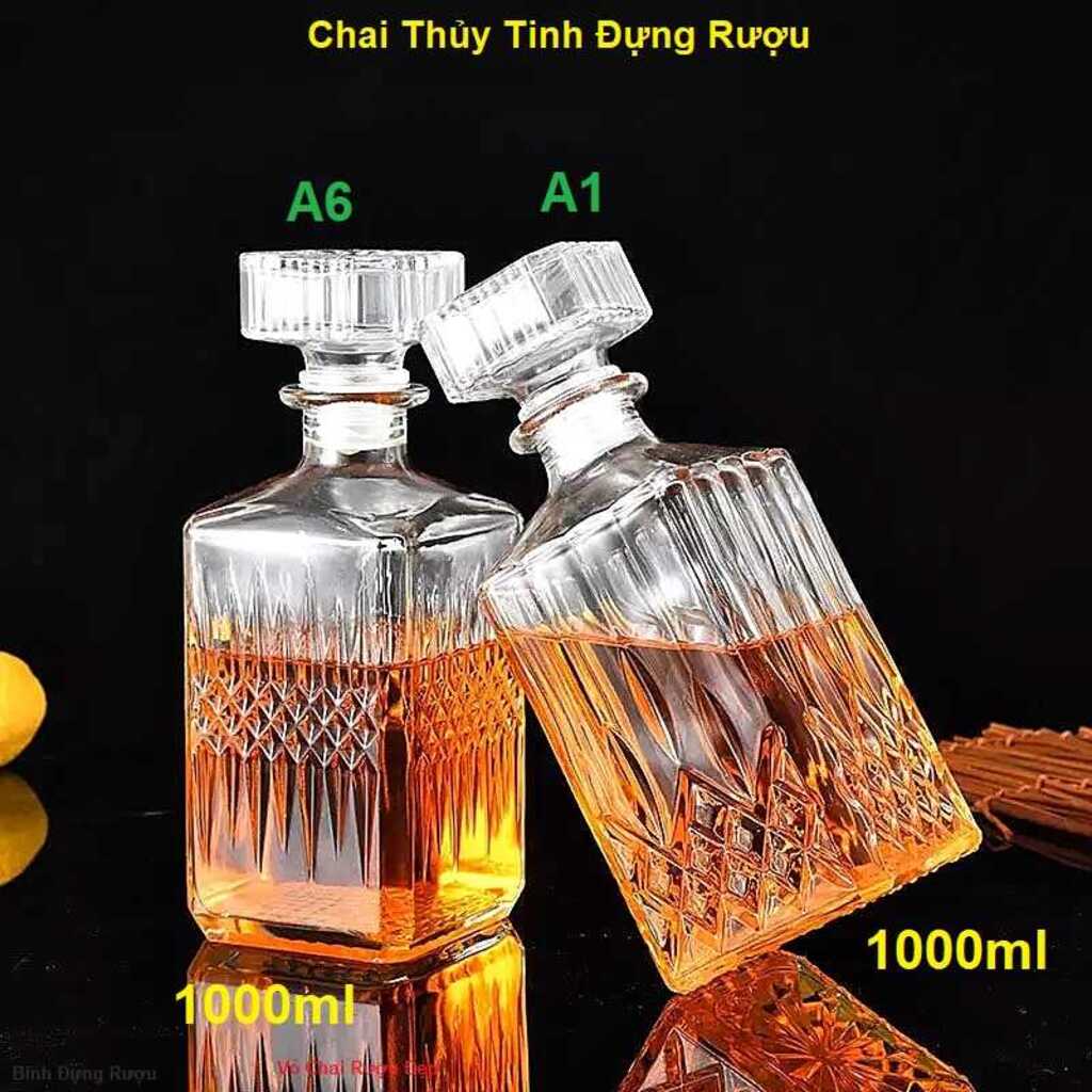 Chai Thủy Tinh Đựng Rượu 1 Lít (combo 2 cái) – Chai Đựng Rượu Thủy Tinh – Bình Đựng Rượu chưng bàn ăn sang trọng (A1, A6)