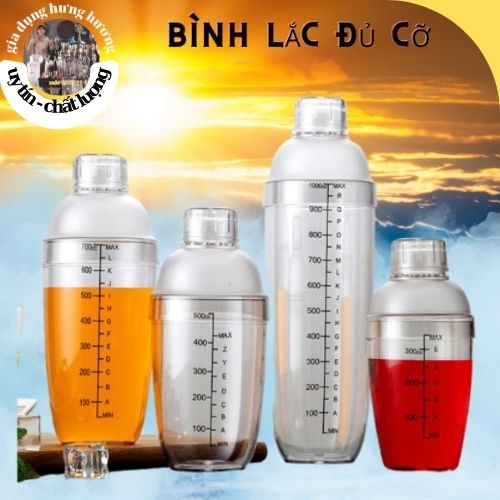 Bình Lắc vạch đen,Shaker pha chế nhựa chia vạch đen 500ml - 700ml - 1000ml