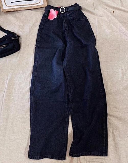 QUẦN JEANS ỐNG RỘNG CẠP CAO DÁNG DÀI CHẤM GÓT- ảnh thật shop chụp