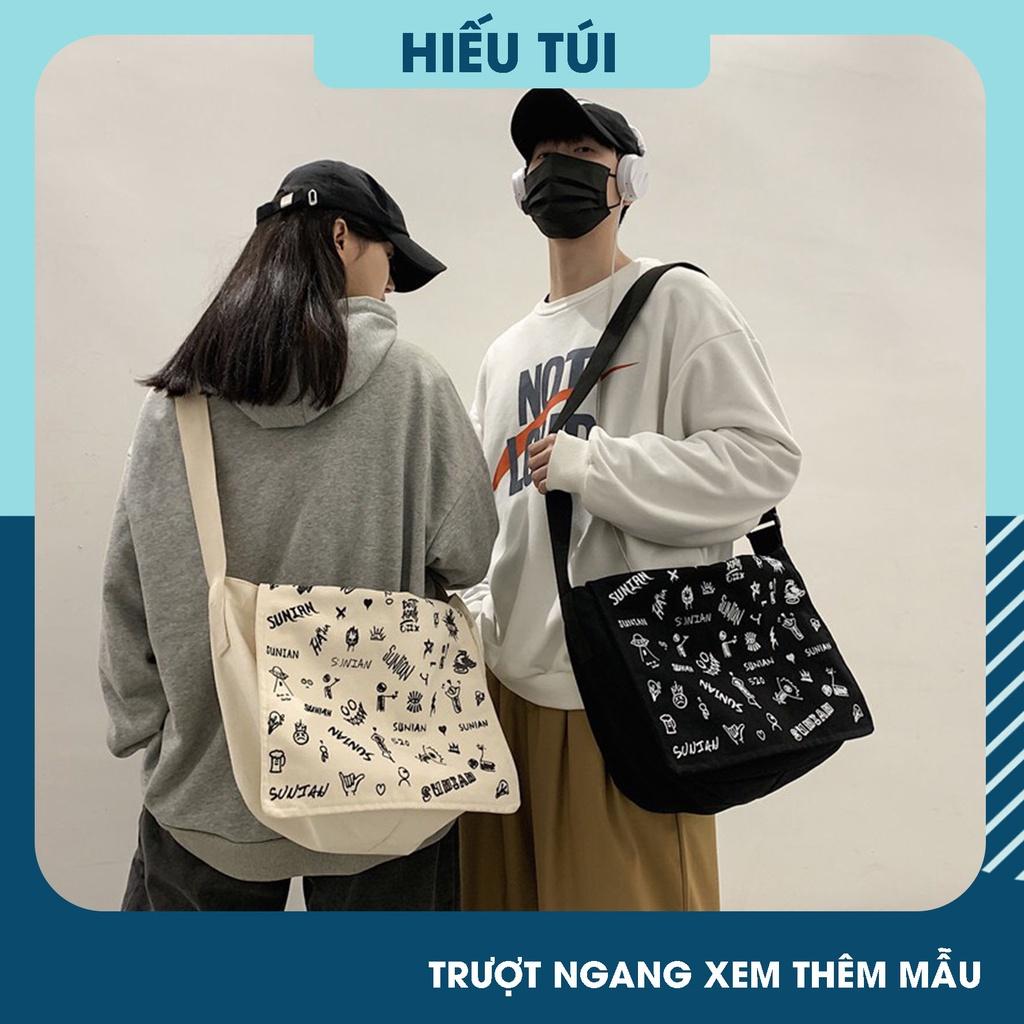 Túi tote SUNIAN vải đeo chéo canvas unisex cao cấp đựng vừa khổ a4 đi học đi chơi Hàn Quốc Hiếu Túi HT208