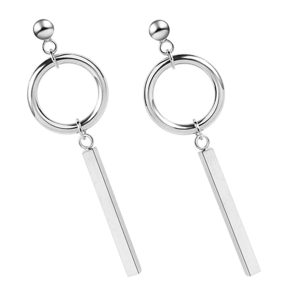 2-7pack Stainless Steel Silvertone Earrings Ear Studs Bar Ring Loop Dangle