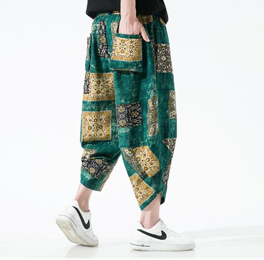 Quần Jogger Nam Lửng Chất Thô Đũi Họa Tiết