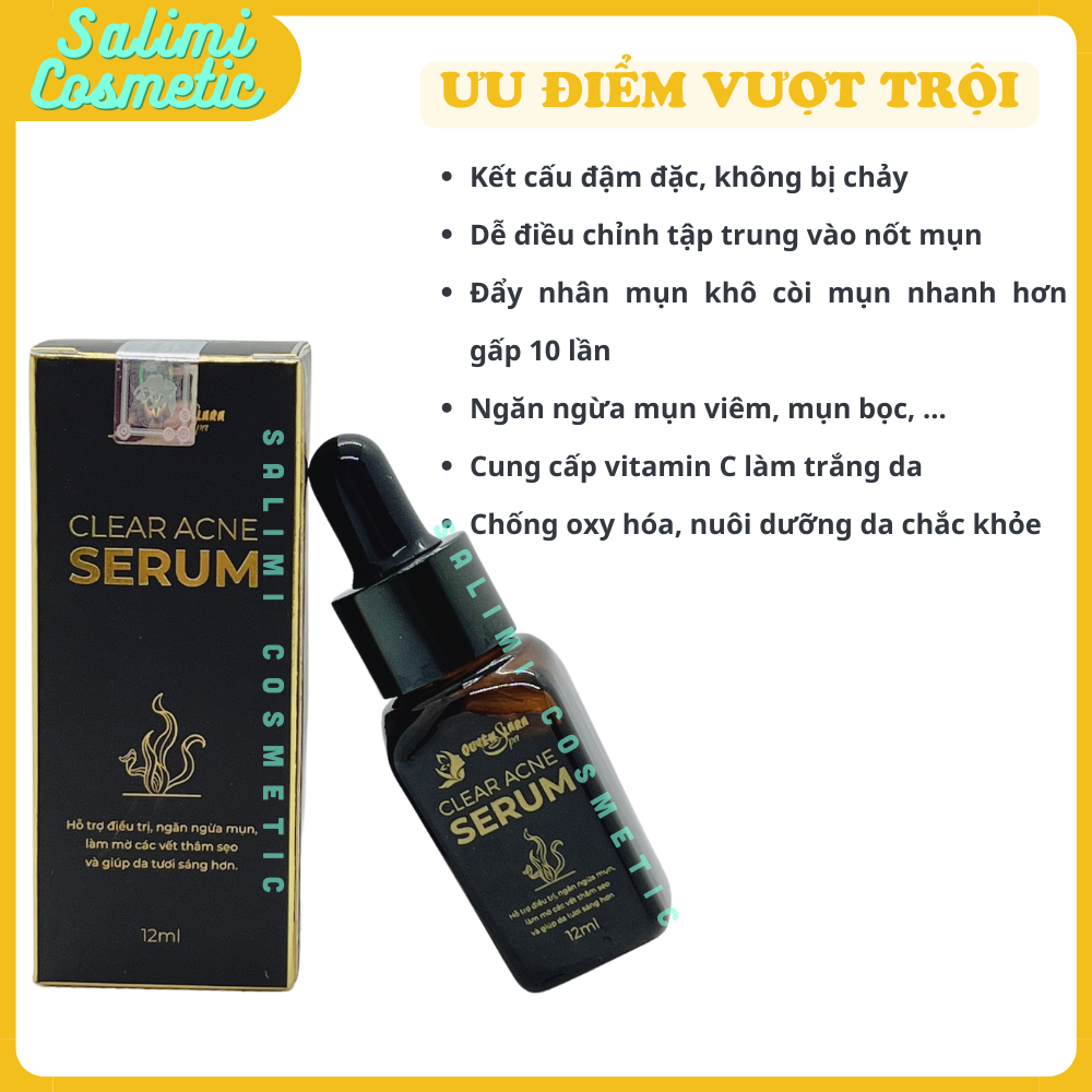 Tinh Chất Ngăn Ngừa Mụn Và Thâm CLEAR ACNE SERUM 12 ml - Đánh Bay Mụn, Làm Mờ Các Vết Thâm Do Mụn, Tái Tạo Trắng Da Căng Hồng Trắng Mịn, Se Khít Lỗ Chân Lông | HÀNG CHÍNH HÃNG