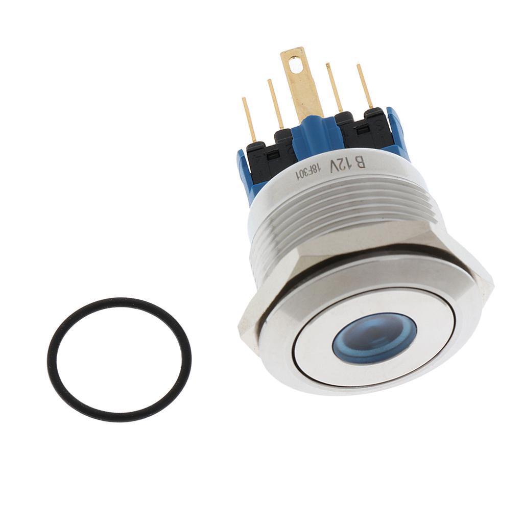 22mm Button Momentary Stainless Steel Metal LED Push Button Switch Blue 12V