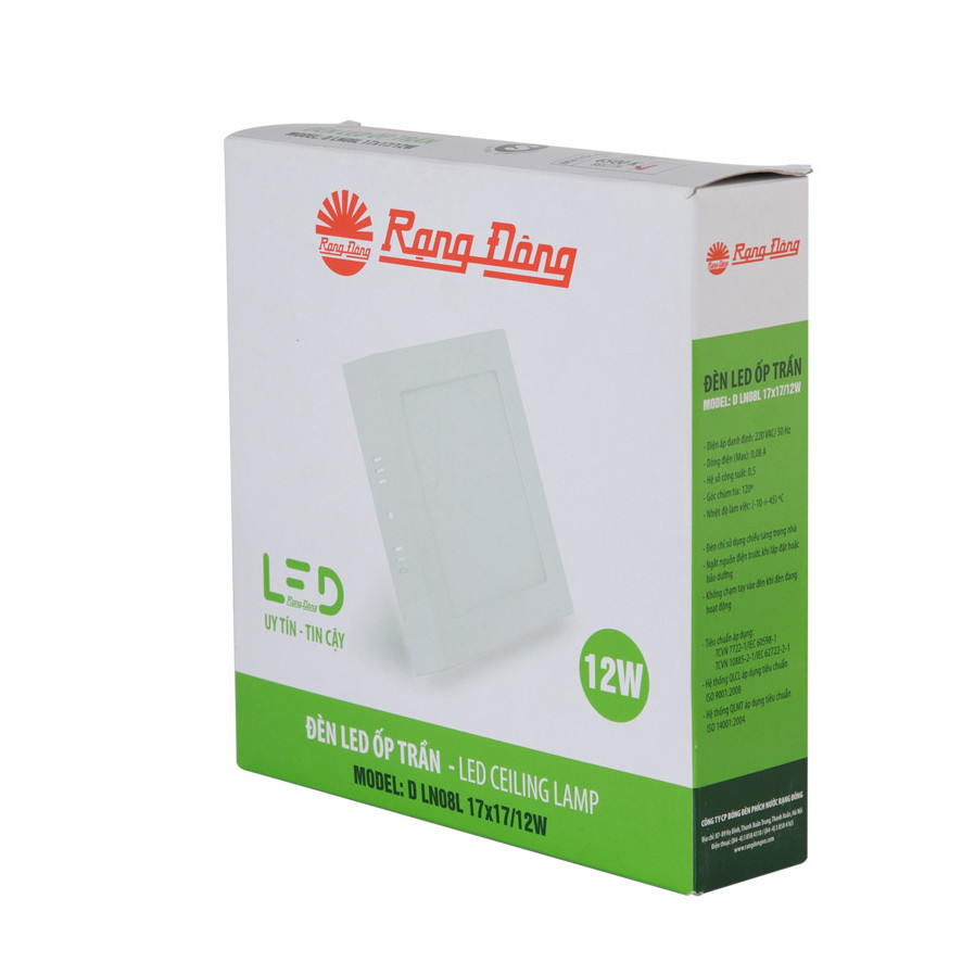 Đèn LED ốp trần12W Rạng Đông, Model D LN 08L 17x17/12w