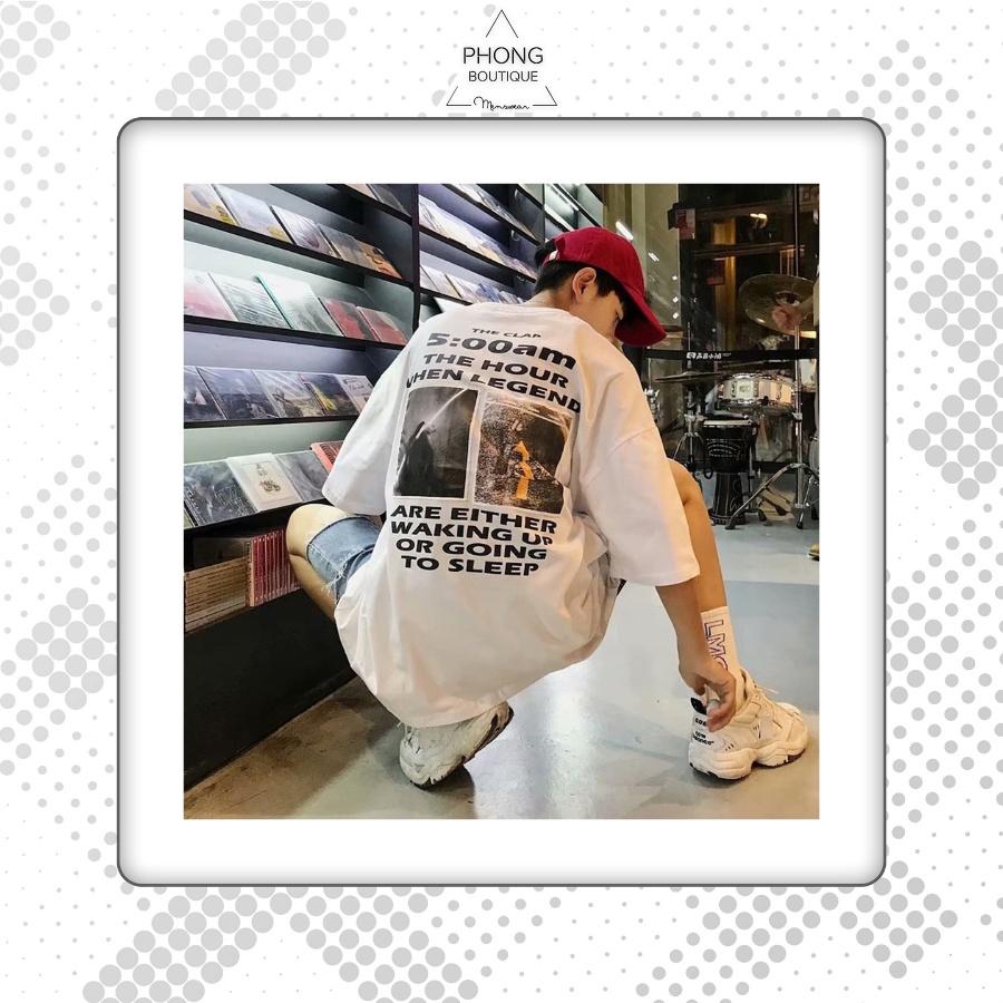 Áo thun Unisex Phong Boutique 5AM tay lỡ nam nữ form rộng Oversize 2 màu