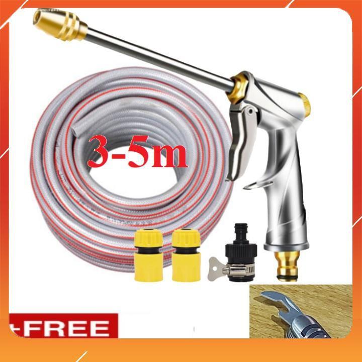 Bộ dây vòi xịt nước rửa xe,tưới cây .tăng áp 3 lần,loại 3m,5m 206701-2 đầu đồng,cút,nối nhựa đen