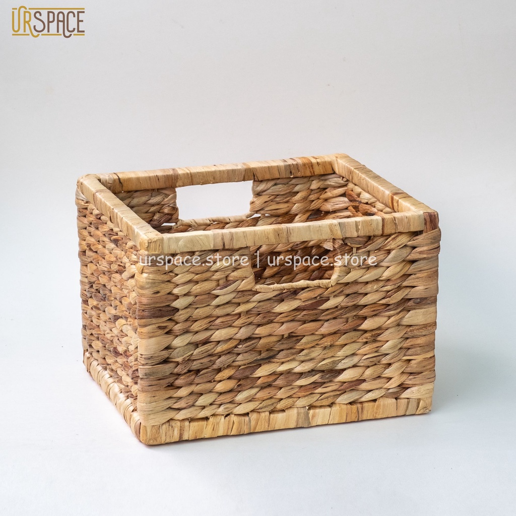 Sọt cói (lục bình) chữ nhật khung gỗ trang trí đa năng Ur Space/ Howen rectangle hyacinth storage basket for home