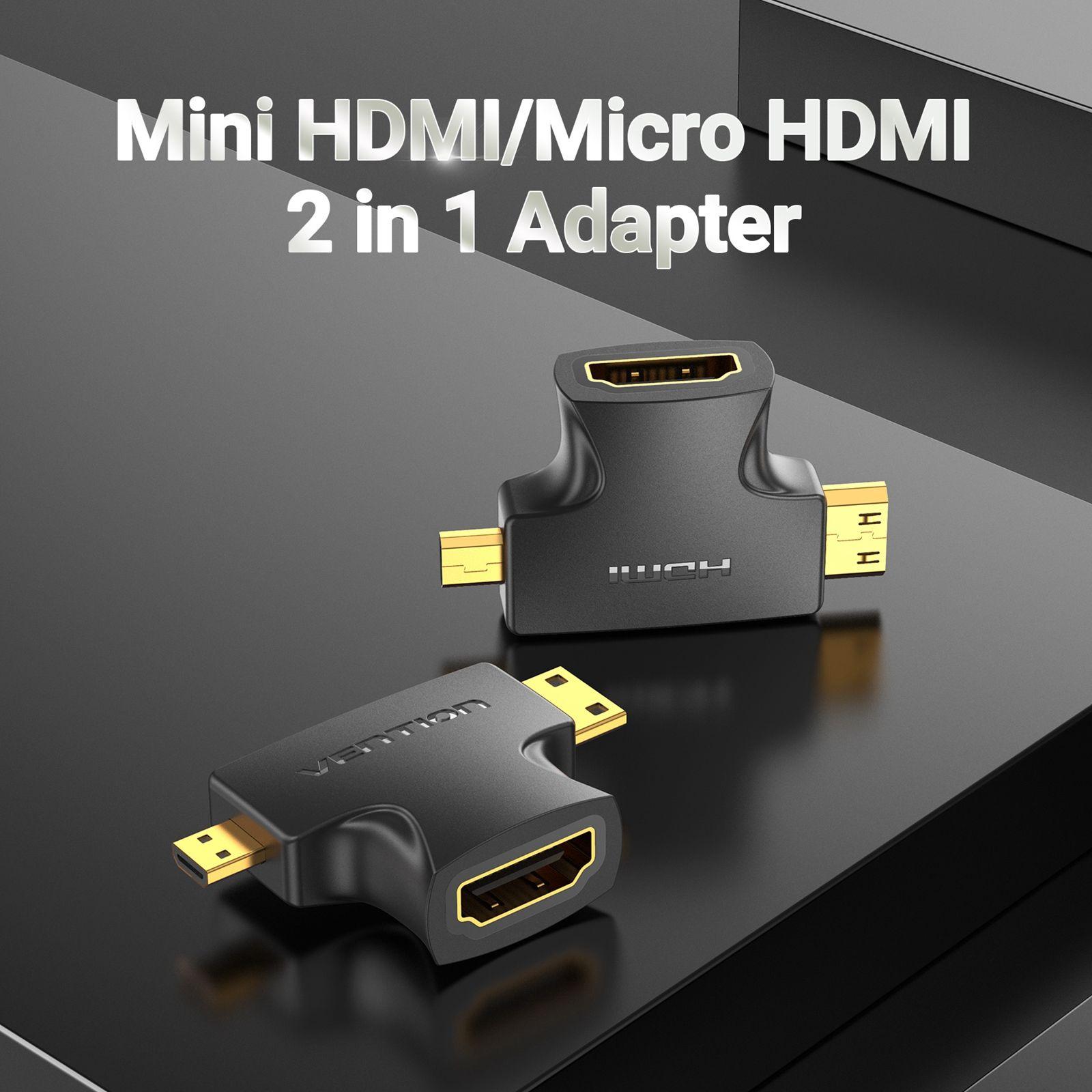2 in 1 Mini HDMI & Micro HDMI Male to HDMI Adapter for Tablet Camera DSLR