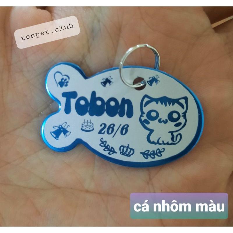Thẻ tên, pet tag (tặng kèm chuông nhỏ) chất liệu inox, hợp kim nhôm khắc 2 mặt cho thú cưng (chó, mèo, thỏ, sóc