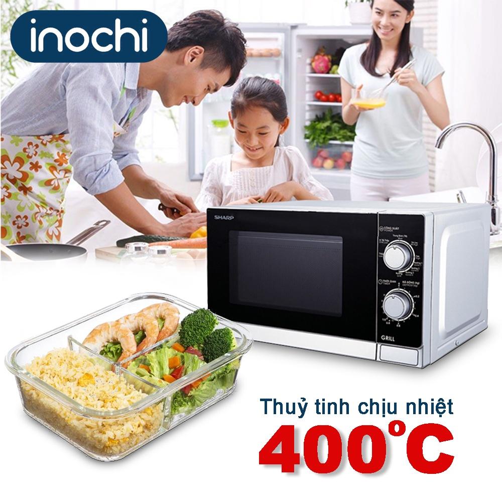 Thố thủy tinh Hộp đựng thực phẩm 2 ngăn nikko inochi hộp cơm thủy tinh chia ngăn cao cấp bảo quản đồ ăn thực phẩm