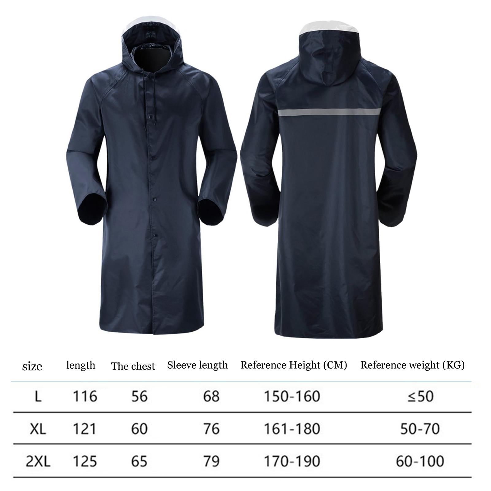 Waterproof Hooded Rain Jacket Lightweight Windproof Outdoor Long Raincoat L