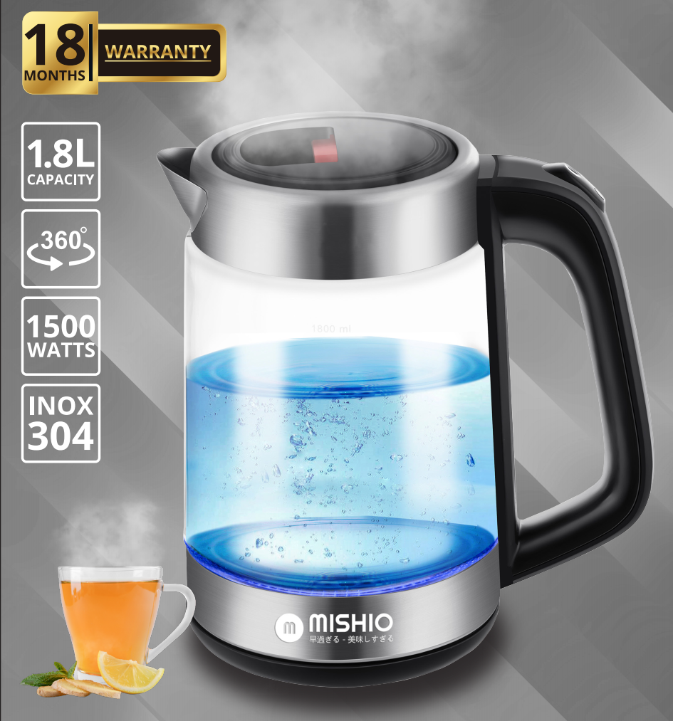 Bình đun 1.8L thủy tinh borosilicate mâm inox 304 Mishio MK341