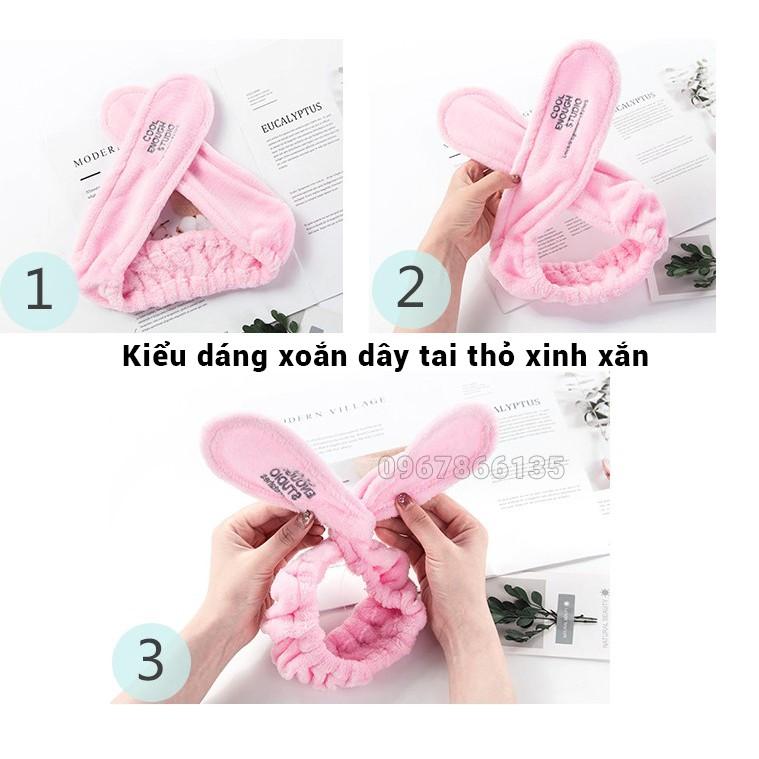 Băng đô cuốn tóc đội đầu rửa mặt hình tai thỏ cuốn tròn