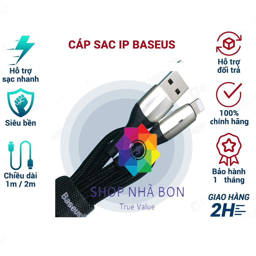 Cáp Sạc Nhanh Baseus Horizontal Data Cable - Dùng Cho iPhone iPad - Trang Bị Đèn Led - Công Nghệ Chống Đứt Gãy SR - Hàng Chính Hãng