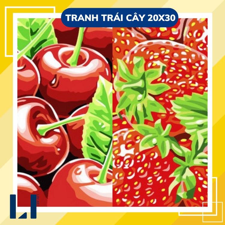 Tranh sơn dầu số hóa có khung - Tranh tô màu theo số trái cây dâu, cherry, táo