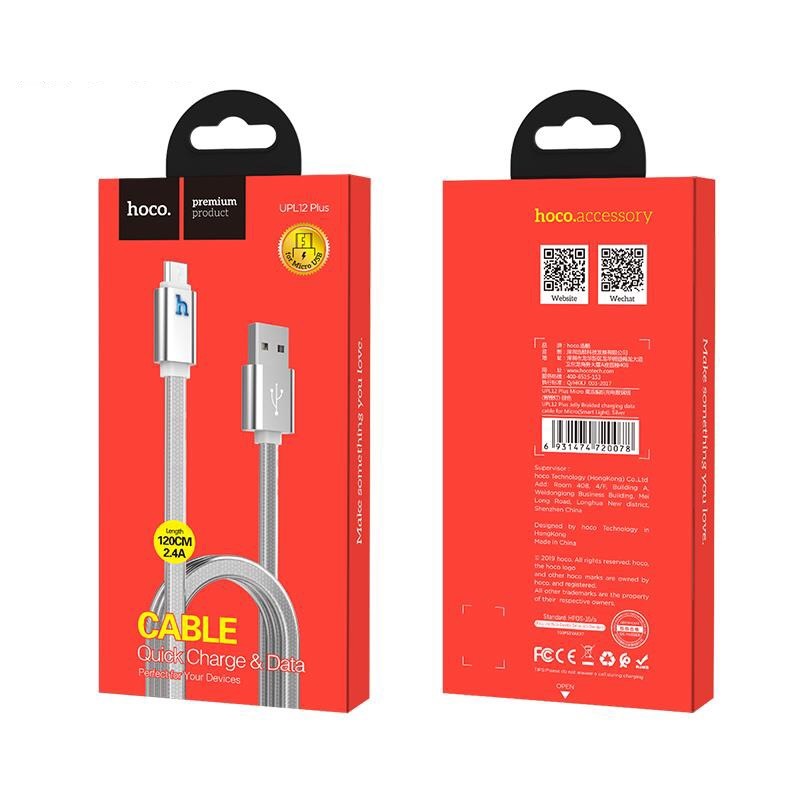 Cáp Sạc Hoco UPL12 Plus Micro USB (dòng máy Oppo F7, Xiaomi Redmi Note 5,Samsung A7...)  Sạc Nhanh 1,2m - Giao Màu Ngẫu Nhiên - Hàng Nhập Khẩu