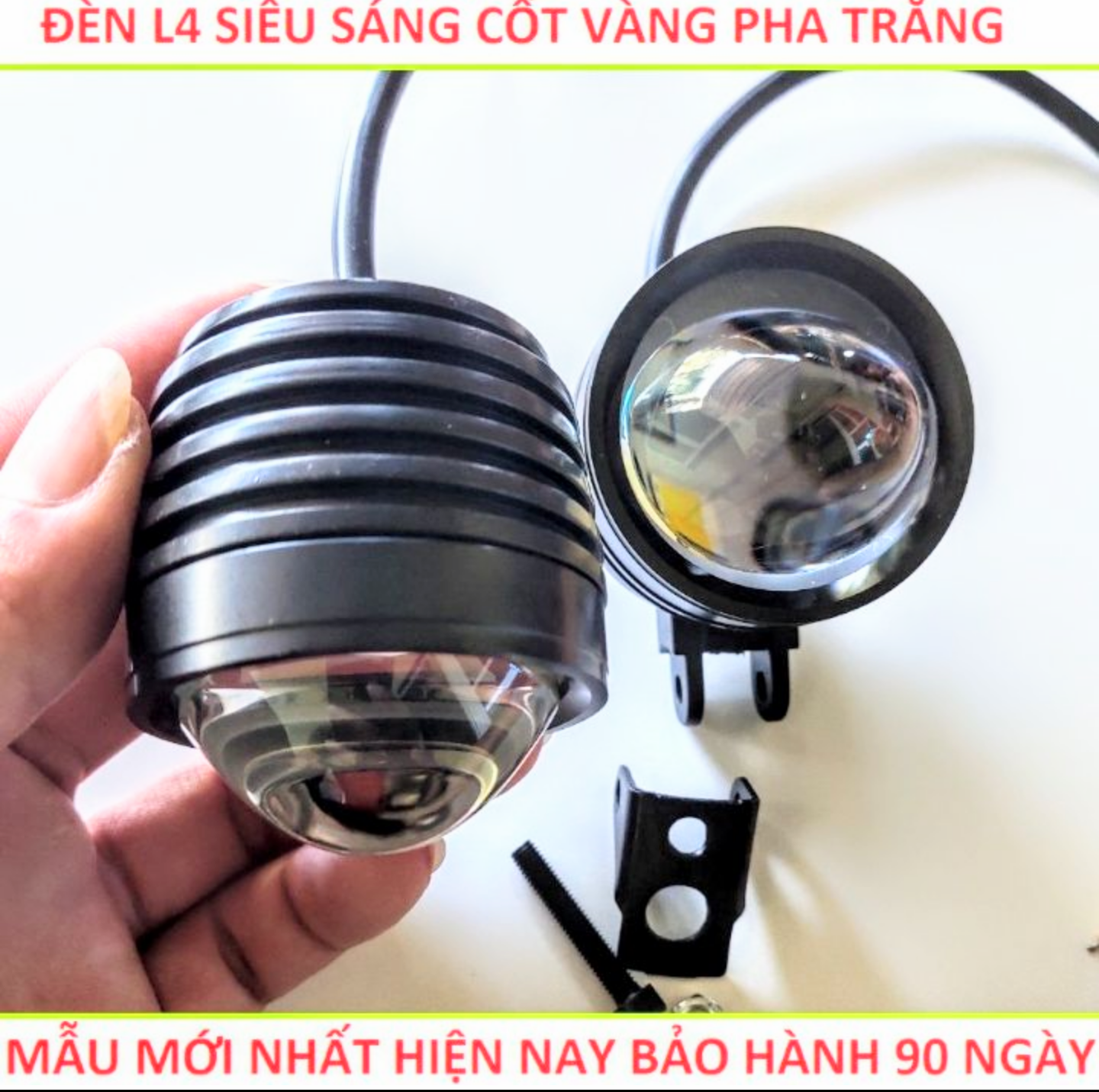 SIÊU SÁNG VỚI 1 ĐÈN TRỢ SÁNG L4 BI CẦU SÁNG 2 CHẾ ĐỘ TRẮNG VÀNG LẮP XE MÁY XE HƠI ÔTÔ MẪU MỚI HÀNG CHẤT LƯỢNG