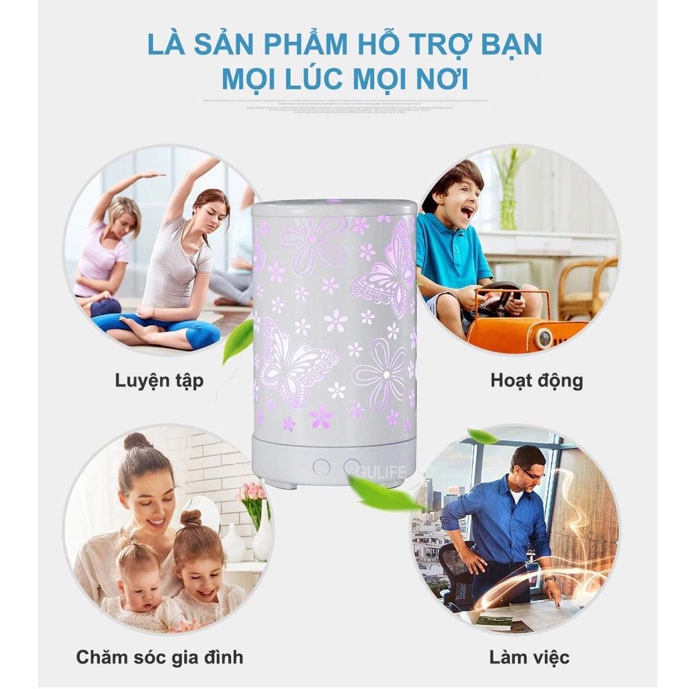 Máy Khuếch Tán Tinh Dầu Tạo Ẩm Không Khí Gulife - Kiêm Đèn Ngủ 7 Màu - Tặng Kèm Tinh Dầu Oải Hương - GuLife MKTBT-02