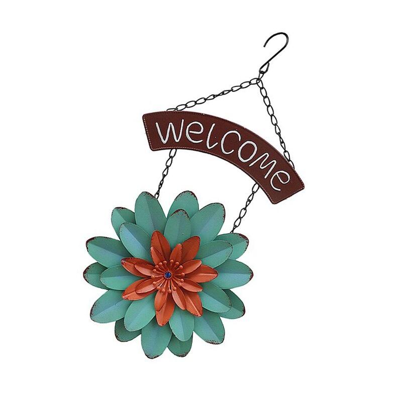 Flower Welcome Sign Farmhouse Floral Hanging Sign Wreath for Front Door Window Decor