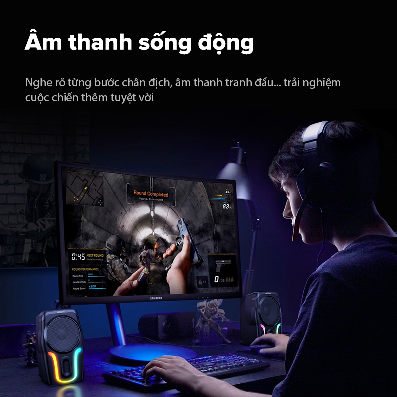 Loa Máy Tính Gaming ACOME A12 Hiệu Ứng Đèn LED RGB Bass Mạnh PC/Laptop - Hàng Chính Hãng