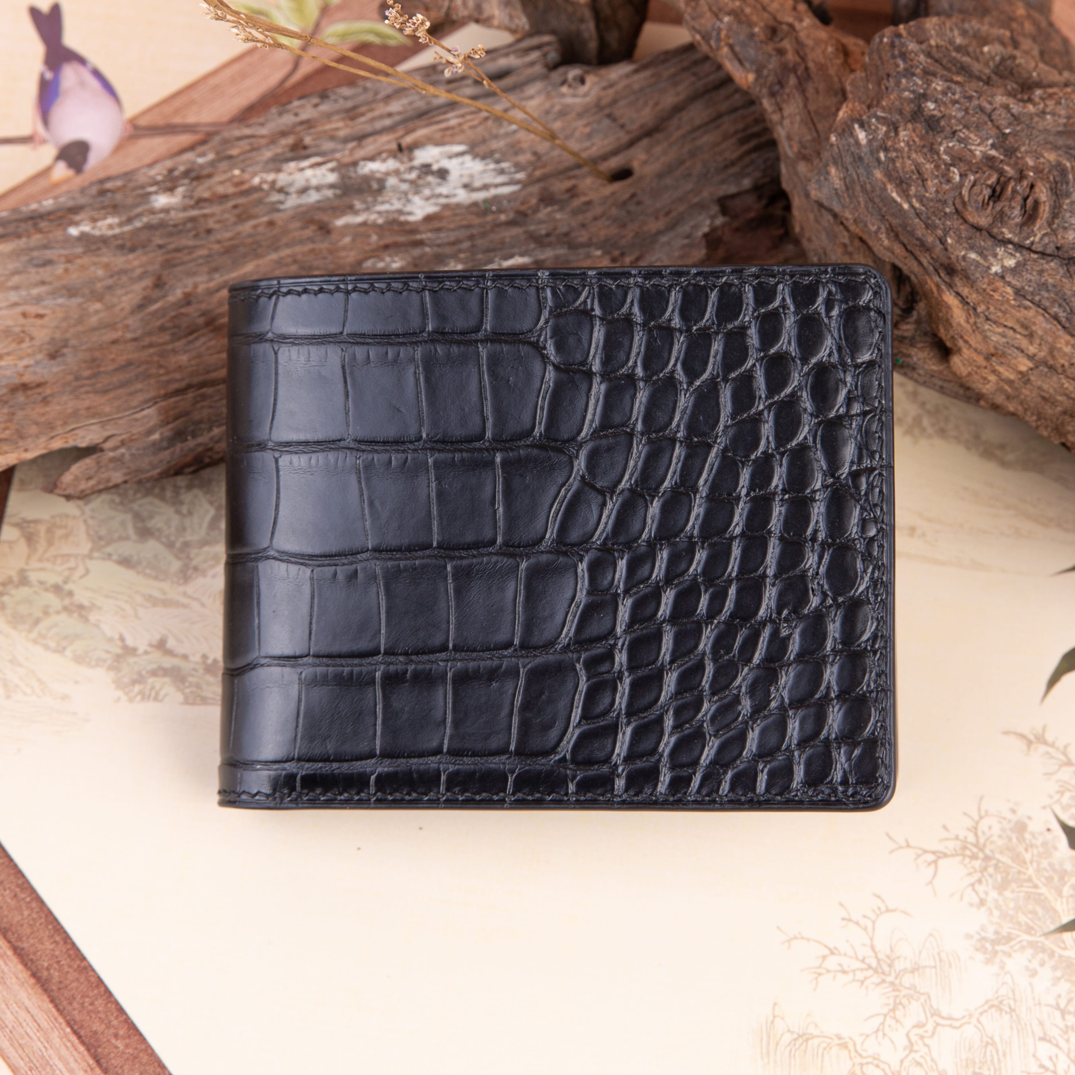 Ví nam da cá sấu lớn quý phái BSB Leather Đen BSB1081