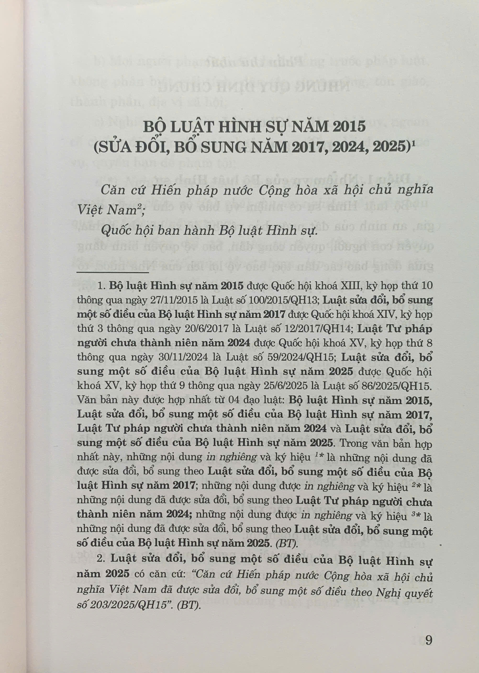 Bộ luật Hình sự 2015 (sửa đổi, bổ sung năm 2017, 2024, 2025)
