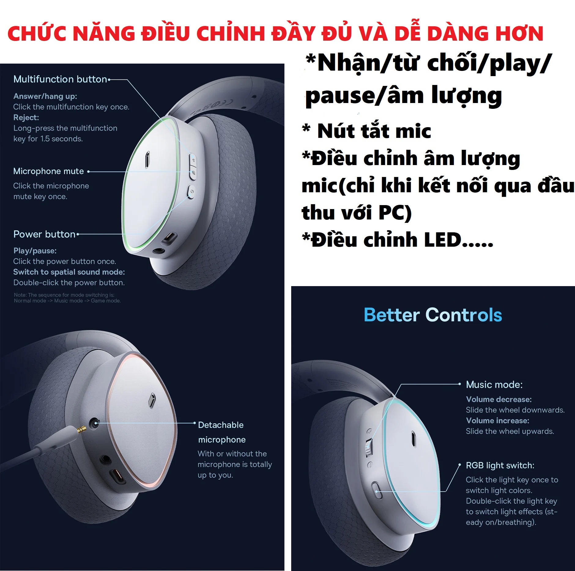 Tai nghe Bluetooth chụp tai gaming cao cấp có Receiver kết nối PC App điều chỉnh Baseus AeQur GH02 _ hàng chính hãng