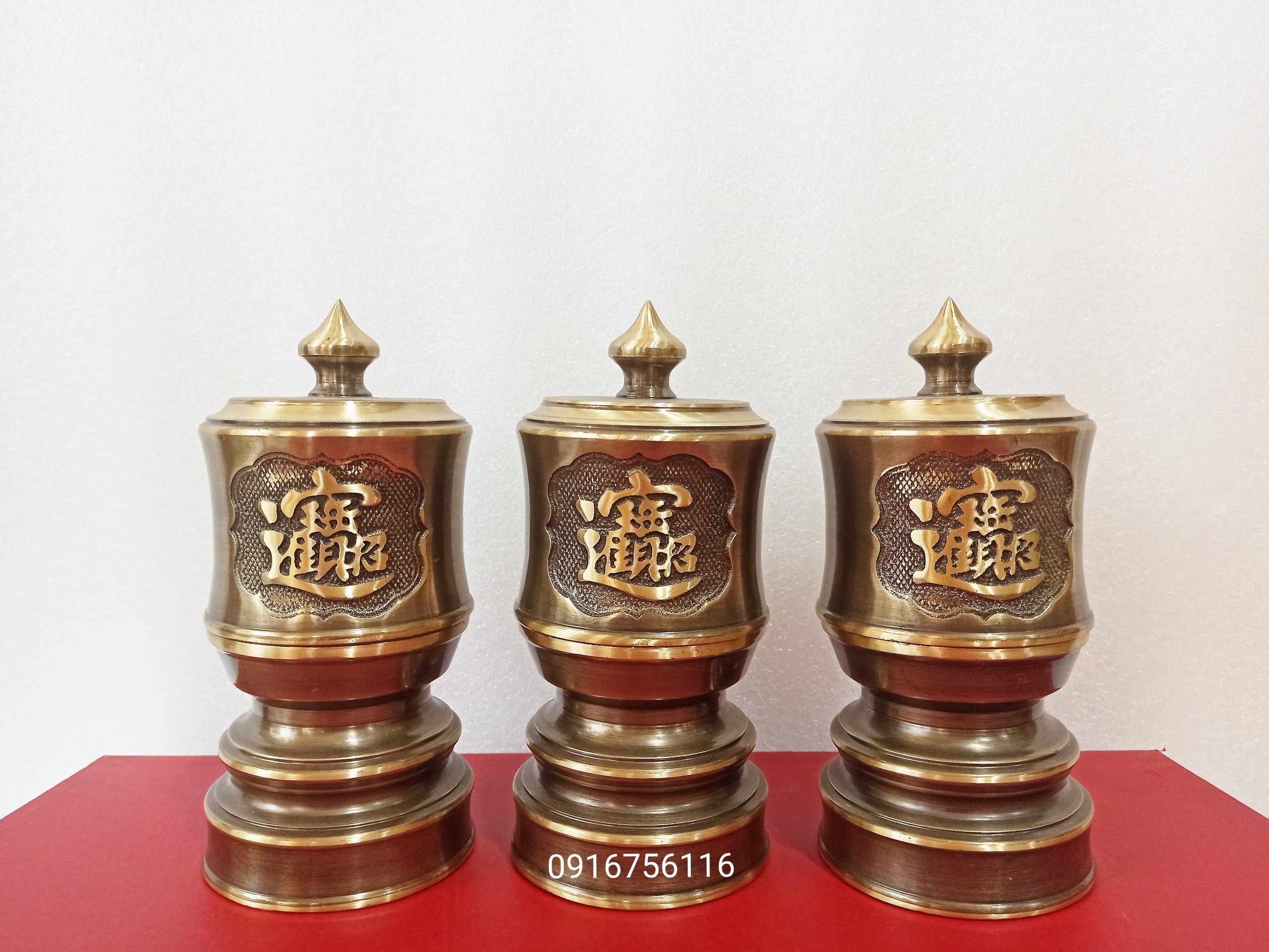 Bộ đài thờ bằng đồng cao 16cm, 20cm màu giả cổ 2 công nghệ, đồ đồng nguyệt ánh