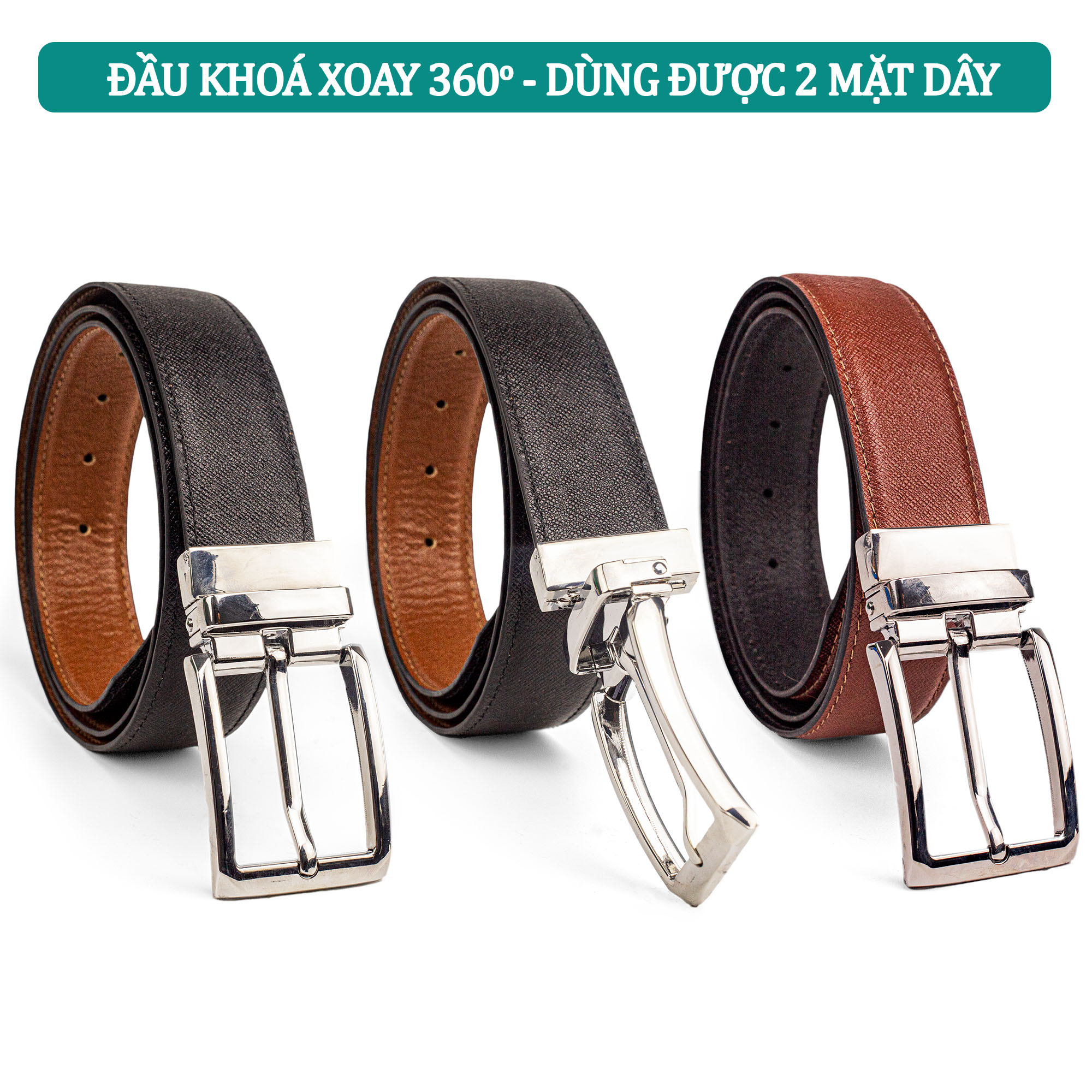 Thắt lưng nam, dây nịt nam da bò Saffiano 2 lớp Bụi Leather L109 - Khóa cài xoay 360 độ, dùng được cả 2 mặt - Bảo hành 12 tháng