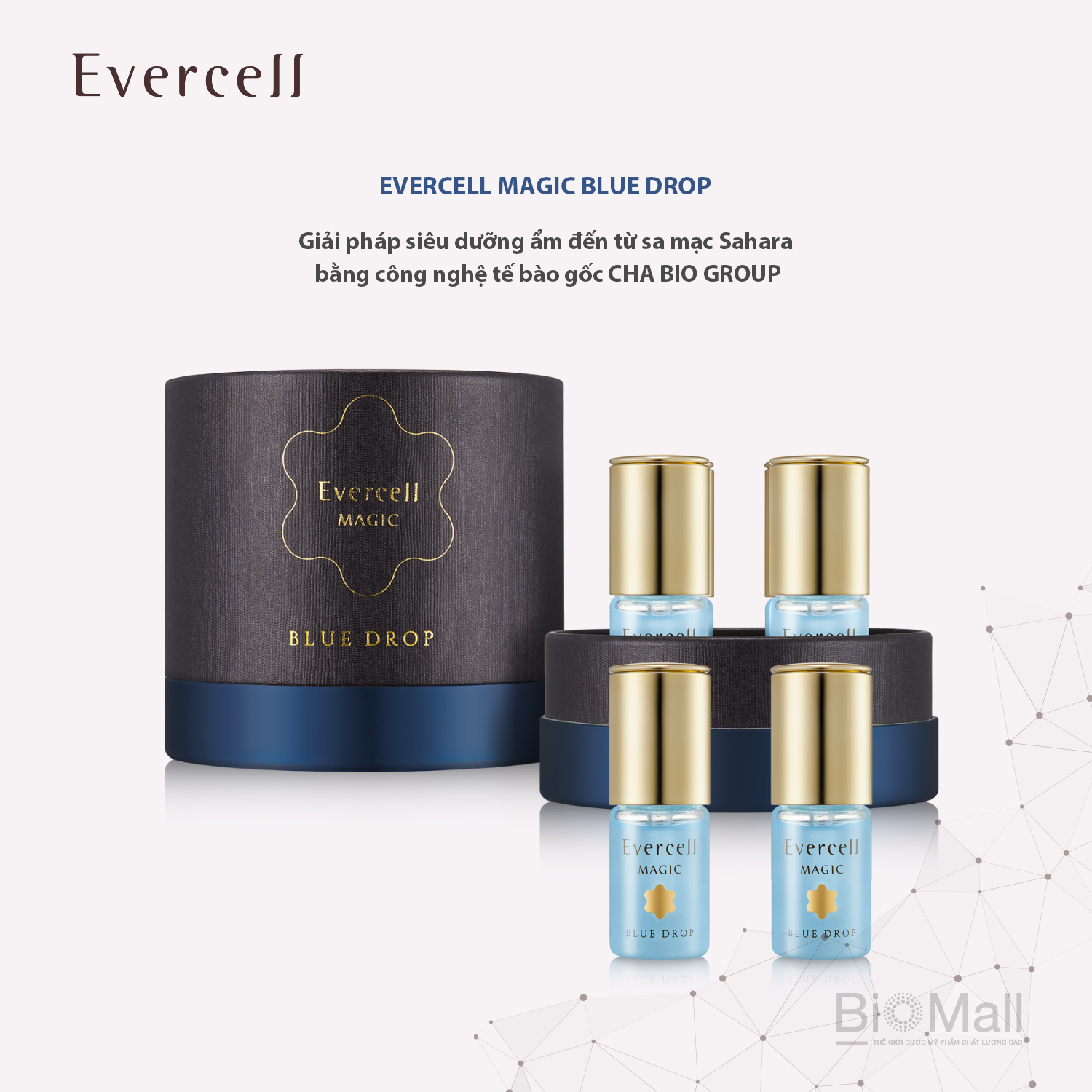 Ampoule năng lượng biển Siêu dưỡng ẩm thần kỳ Tế bào gốc EVERCELL Magic Blue Drop 4chaix10ml