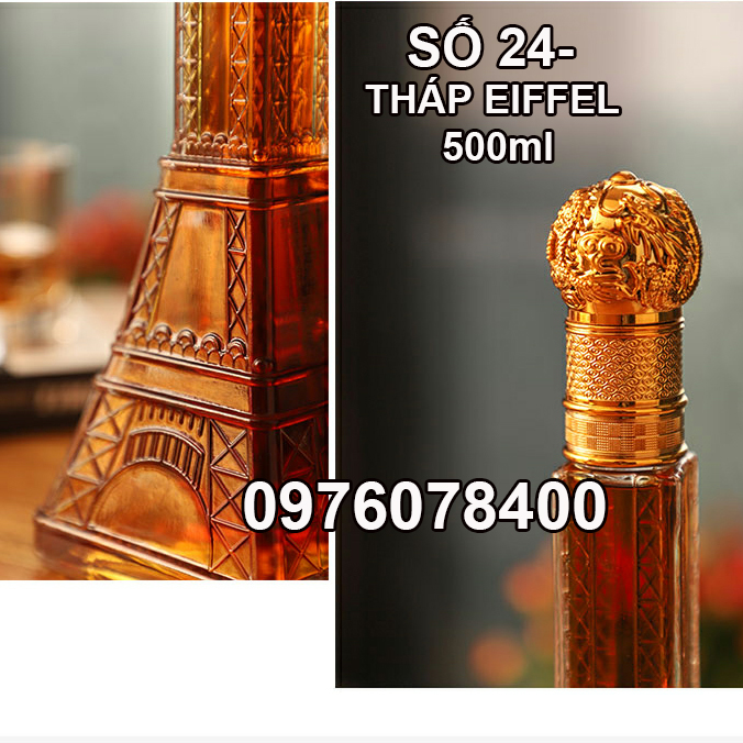 Chai, Bình Đựng Rượu Thuỷ Tinh Đẹp Cao Cấp Mẫu Tháp Eiffel 500ml