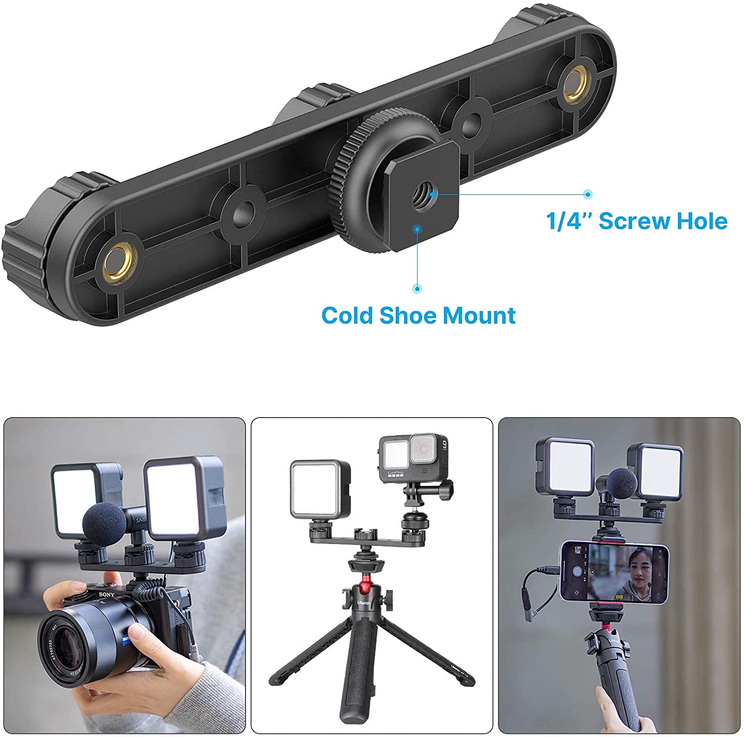 Ulanzi PT-23, Giá Đỡ Mở Rộng Với 3 Cold Shoe Mount Dùng Cho Máy Ảnh &amp; Điện Thoại - Hàng Chính Hãng