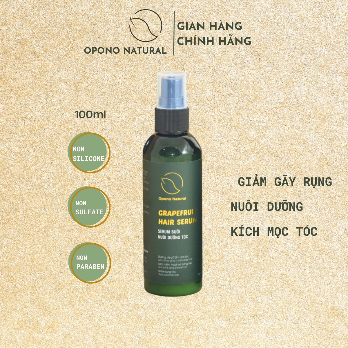 Tinh dầu bưởi - Xịt kích mọc tóc, ngăn rụng tóc, dưỡng tóc suông mượt thiên nhiên nguyên chất Opono Natural 100ml