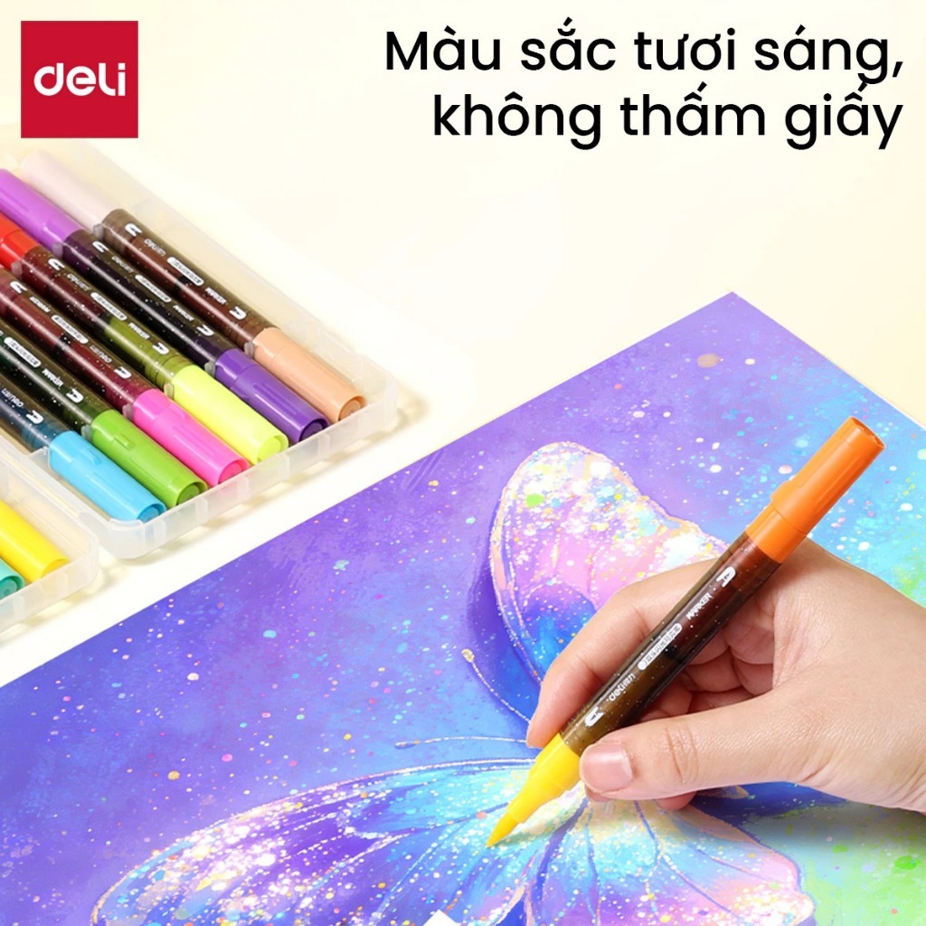 [SALE 39K] Bút Marker Nhũ Kim Tuyến 2 Đầu 12/24/36/48 Màu Cao Cấp Deli Nhũ Sáng Màu Vẽ Anime, Bullet Journey