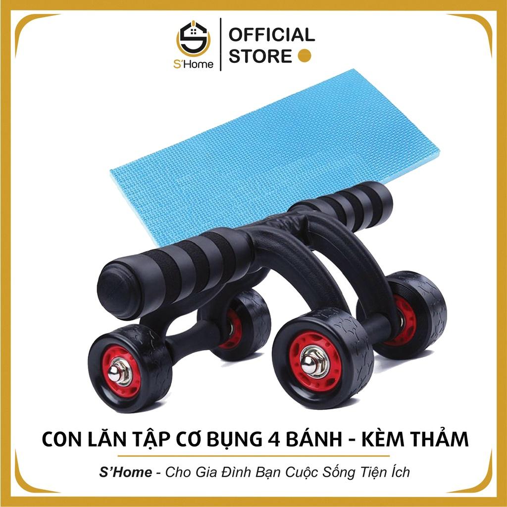 Con Lăn Tập Bụng ️S'Home️ Dụng Cụ Tập Bụng 4 Bánh Kèm Thảm Gối Tập Thể Dục Tại Nhà Giúp Săn Chắc Cơ Bụng - SH10