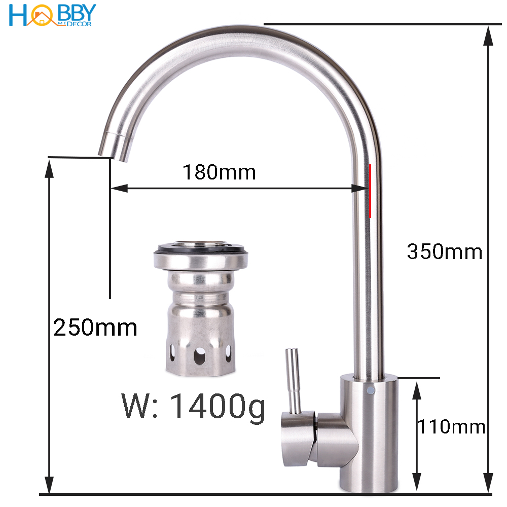 Vòi nước rửa chén nóng lạnh inox 304 gắn chậu rửa HOBBY Home Decor CRC2 kèm dây cấp nóng lạnh 60cm không rỉ sét