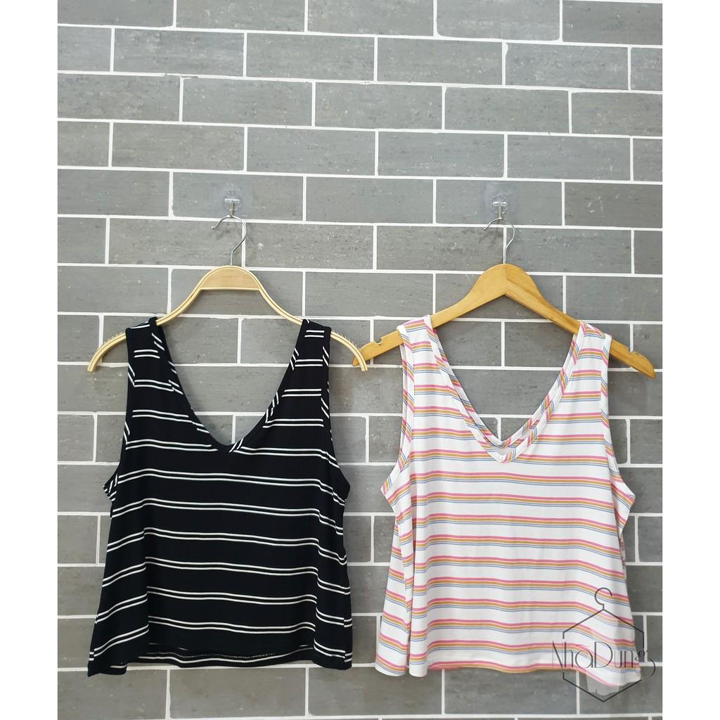 Đồ bộ mặc nhà ngủ nữ sát nách sọc ngang Nhã Dung Store vải cotton 4 chiều dưới 65kg siêu mát kiểu dáng dễ thương